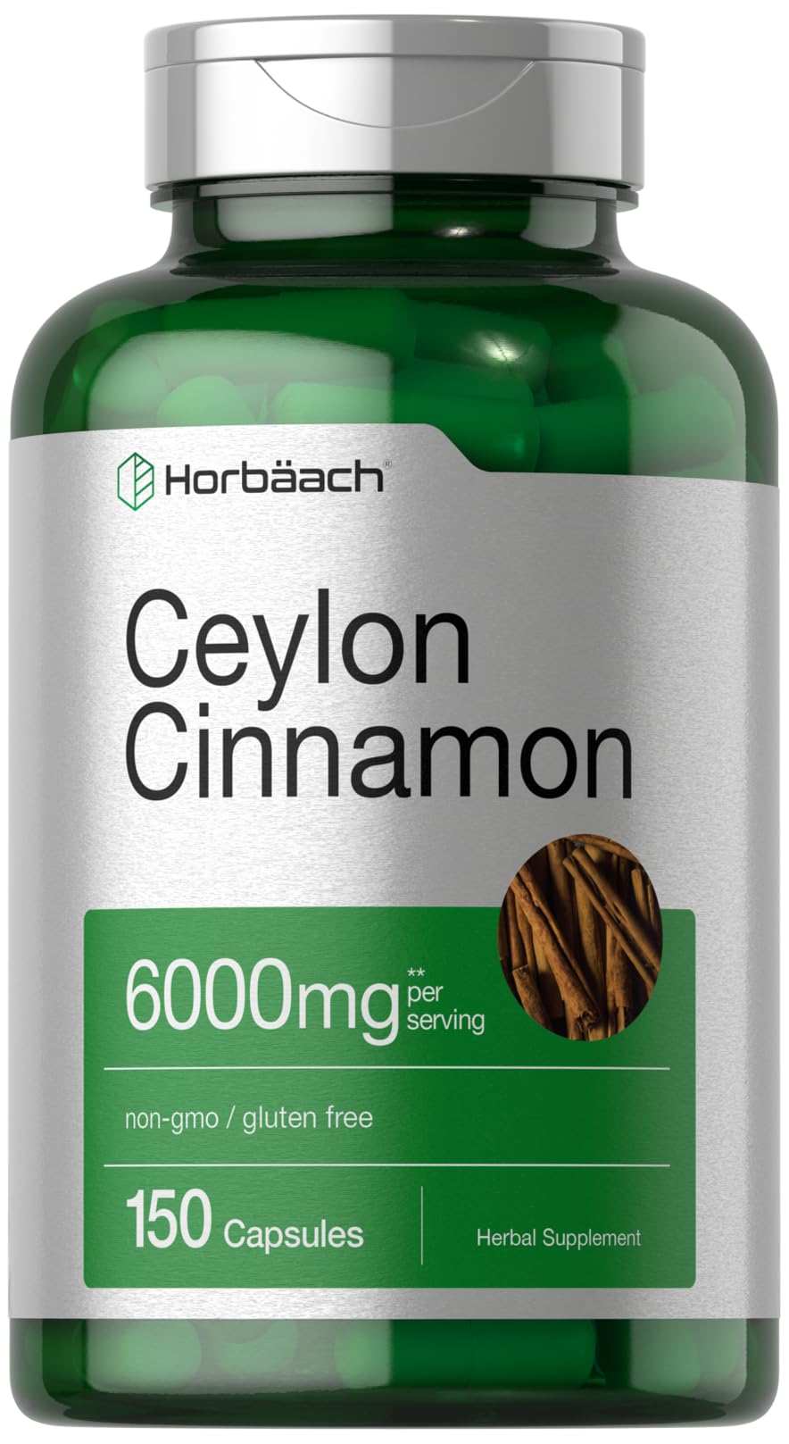 Horbäach Ceylon Cinnamon Supplement | 150 Capsules | Herbal Extract Pills | Non-GMO & Gluten Free - PrimeBioHealth - canada supplements