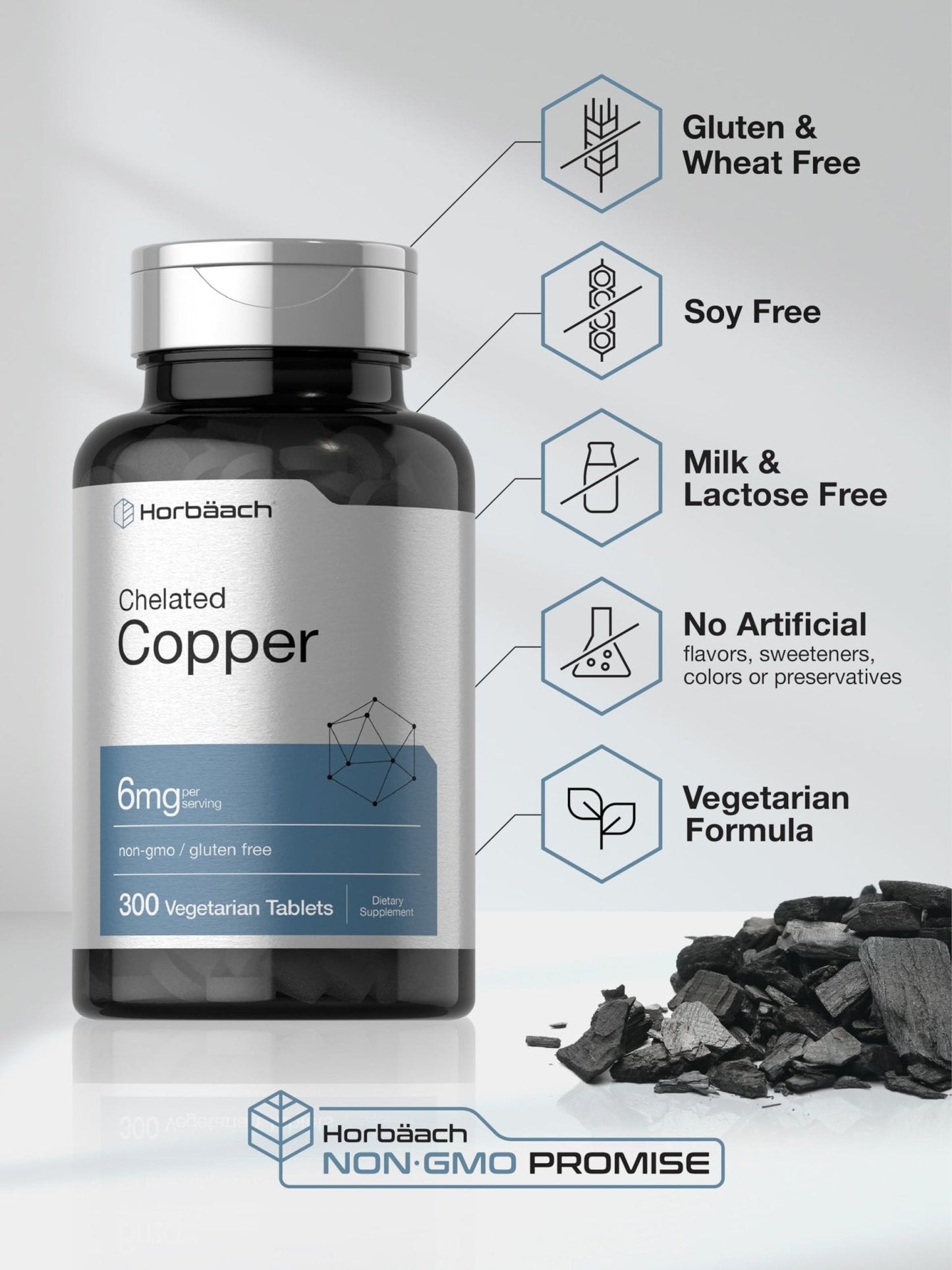 Horbäach Chelated Copper Supplement 6mg | 300 Tablets | Essential Trace Mineral | Vegetarian, Non-GMO, Gluten Free - PrimeBioHealth - canada supplements
