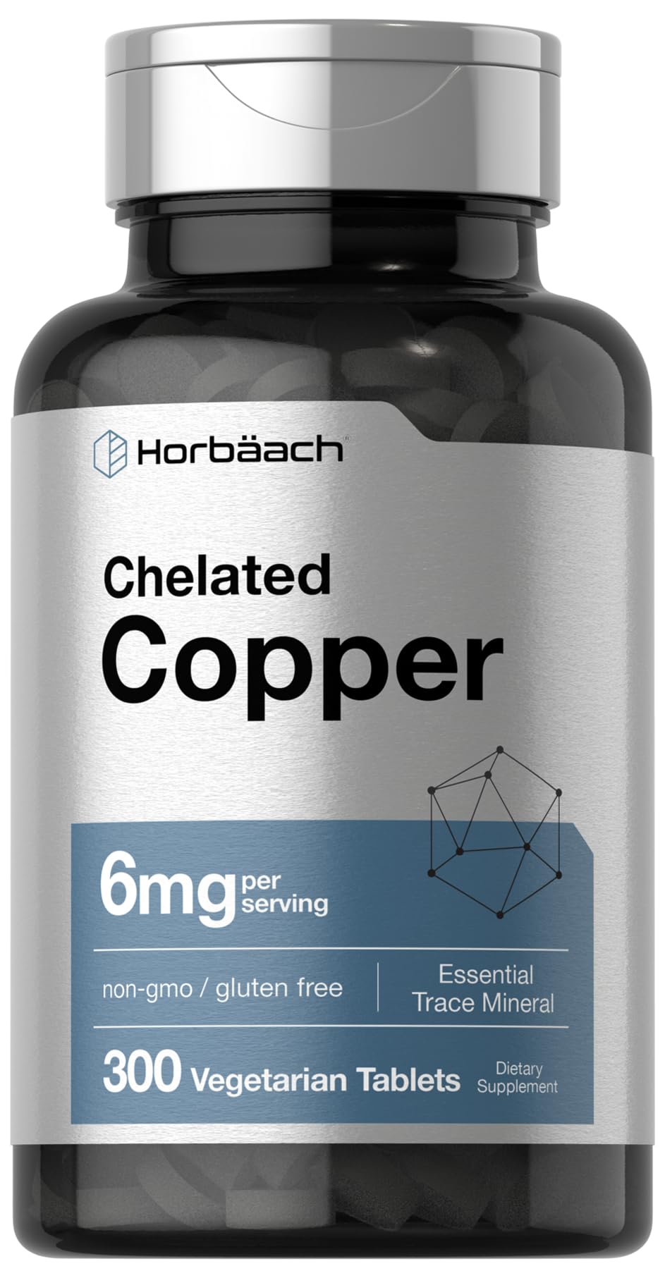 Horbäach Chelated Copper Supplement 6mg | 300 Tablets | Essential Trace Mineral | Vegetarian, Non-GMO, Gluten Free - PrimeBioHealth - canada supplements