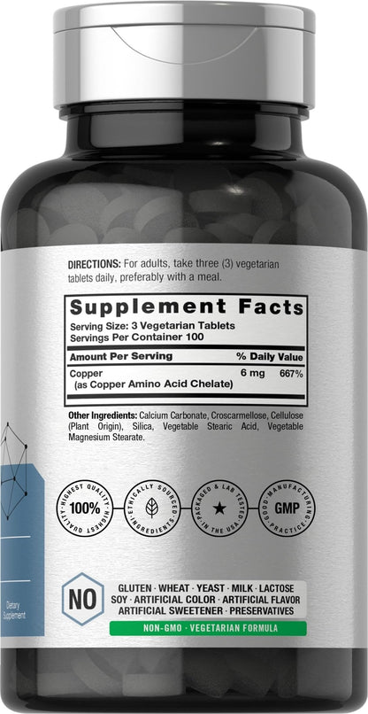 Horbäach Chelated Copper Supplement 6mg | 300 Tablets | Essential Trace Mineral | Vegetarian, Non-GMO, Gluten Free - PrimeBioHealth - canada supplements