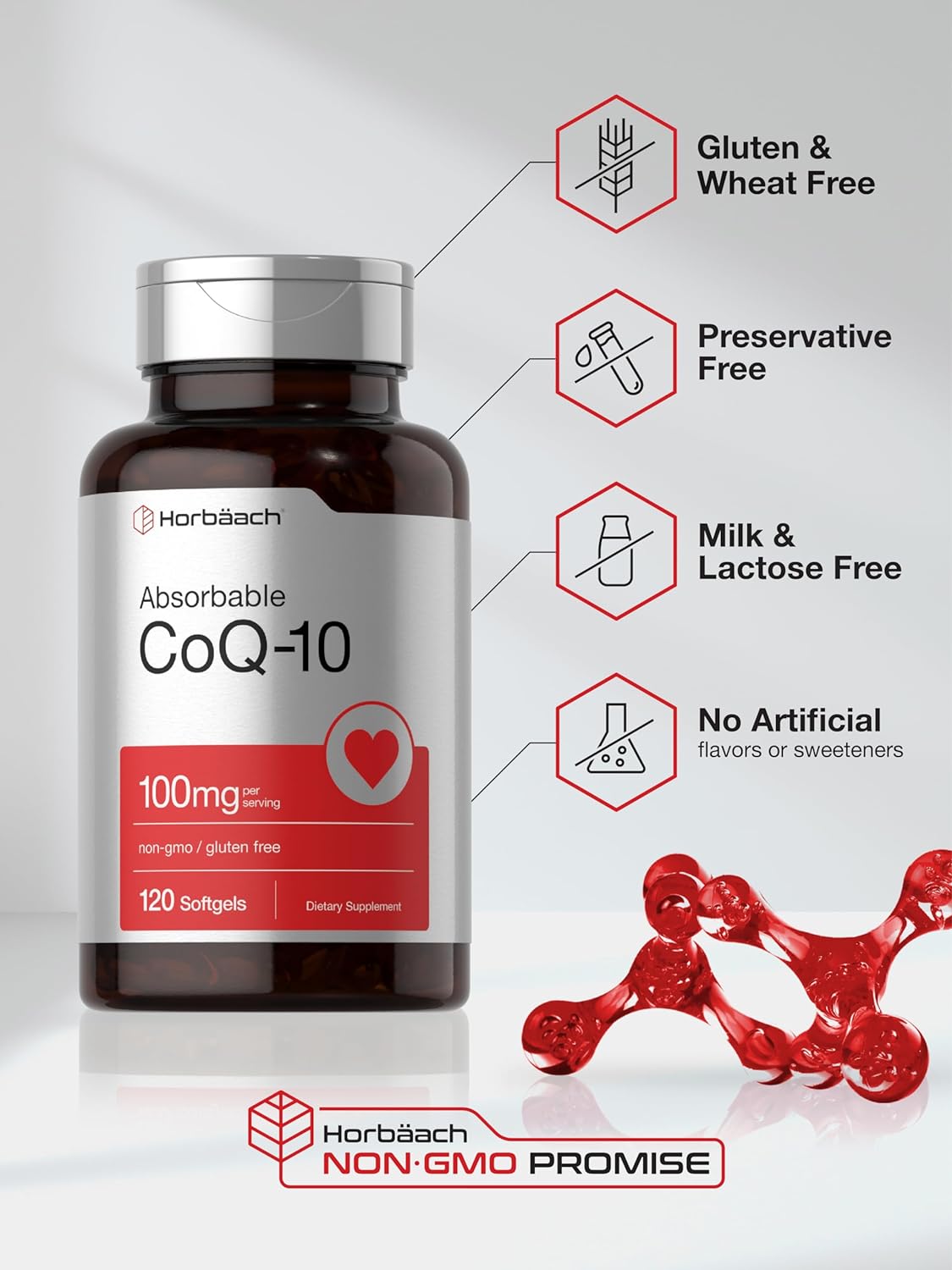 Horbäach CoQ10 100mg Softgels | 120 Count | Non-GMO and Gluten Free Supplement - PrimeBioHealth - canada supplements