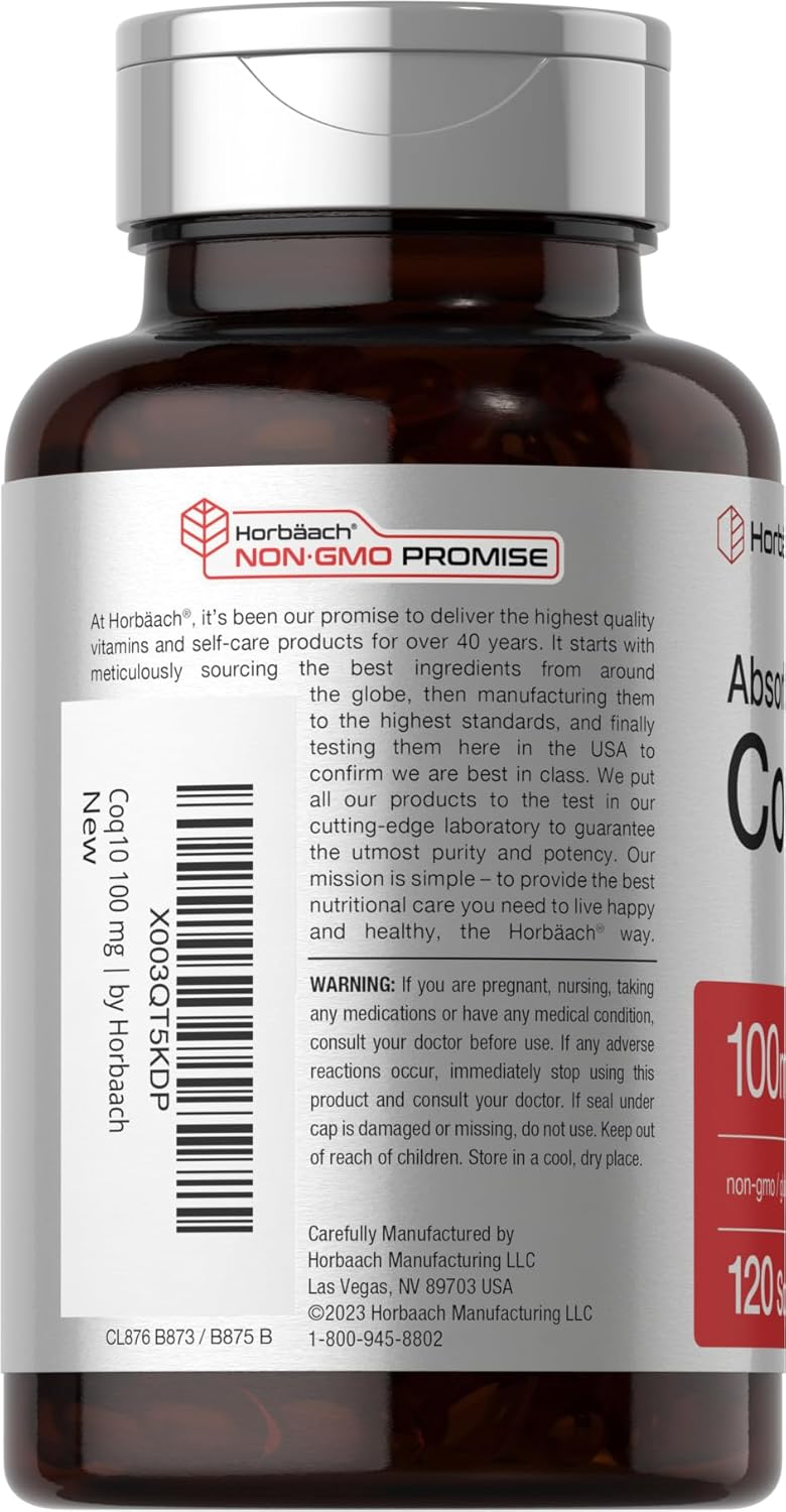Horbäach CoQ10 100mg Softgels | 120 Count | Non-GMO and Gluten Free Supplement - PrimeBioHealth - canada supplements