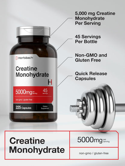 Horbäach Creatine Monohydrate | 5g | 225 Capsules | Non-GMO, Gluten Free Supplement - PrimeBioHealth - canada supplements
