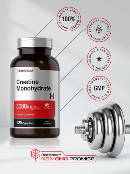 Horbäach Creatine Monohydrate | 5g | 225 Capsules | Non-GMO, Gluten Free Supplement - PrimeBioHealth - canada supplements