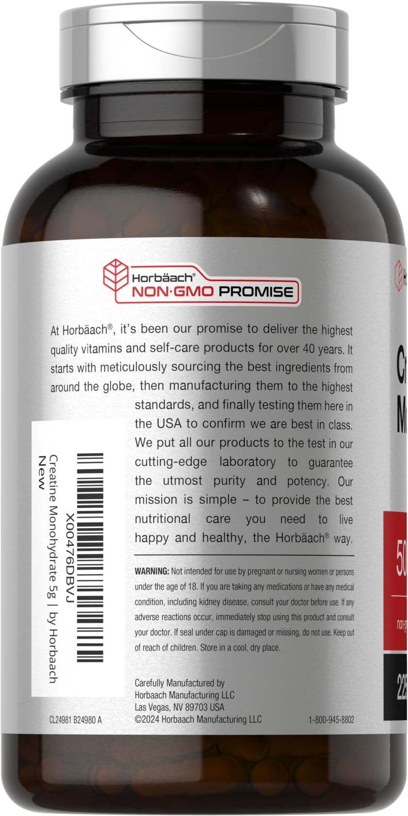 Horbäach Creatine Monohydrate | 5g | 225 Capsules | Non-GMO, Gluten Free Supplement - PrimeBioHealth - canada supplements