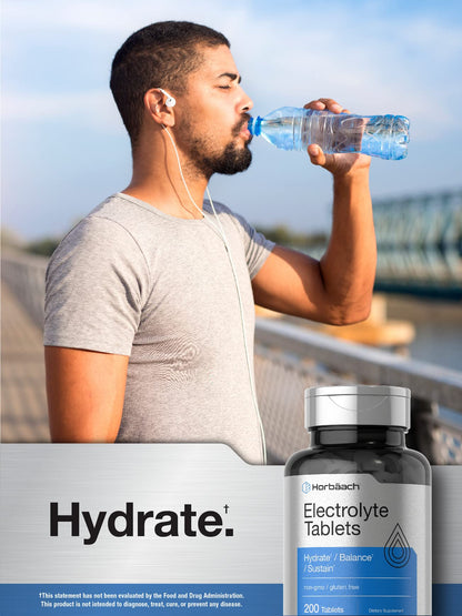 Horbäach Electrolyte Tablets | 200 Count | Helps Hydrate, Balance, & Sustain | with Calcium, Magnesium, Chloride, Sodium and Potassium | Vegetarian, Non-GMO & Gluten Free - PrimeBioHealth - canada supplements