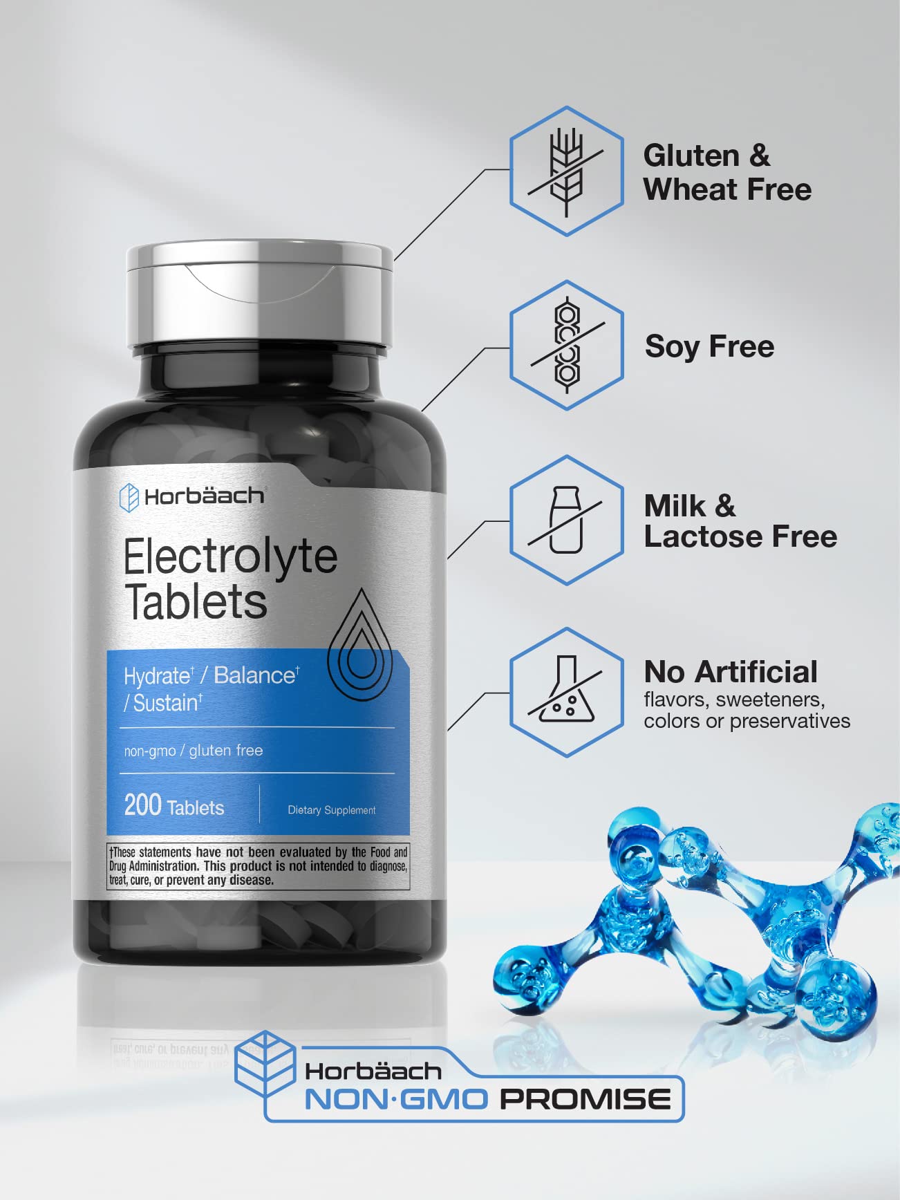 Horbäach Electrolyte Tablets | 200 Count | Helps Hydrate, Balance, & Sustain | with Calcium, Magnesium, Chloride, Sodium and Potassium | Vegetarian, Non-GMO & Gluten Free - PrimeBioHealth - canada supplements