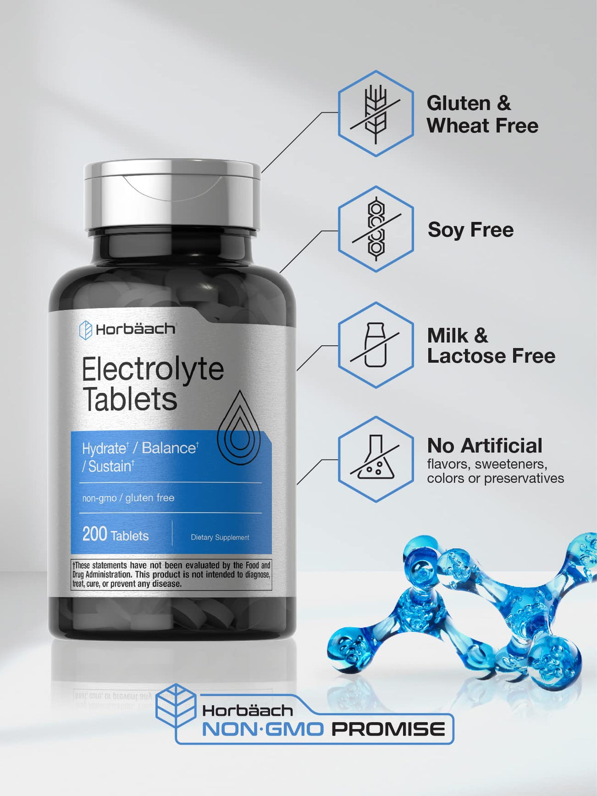 Horbäach Electrolyte Tablets | 200 Count | Helps Hydrate, Balance, & Sustain | with Calcium, Magnesium, Chloride, Sodium and Potassium | Vegetarian, Non-GMO & Gluten Free - PrimeBioHealth - canada supplements