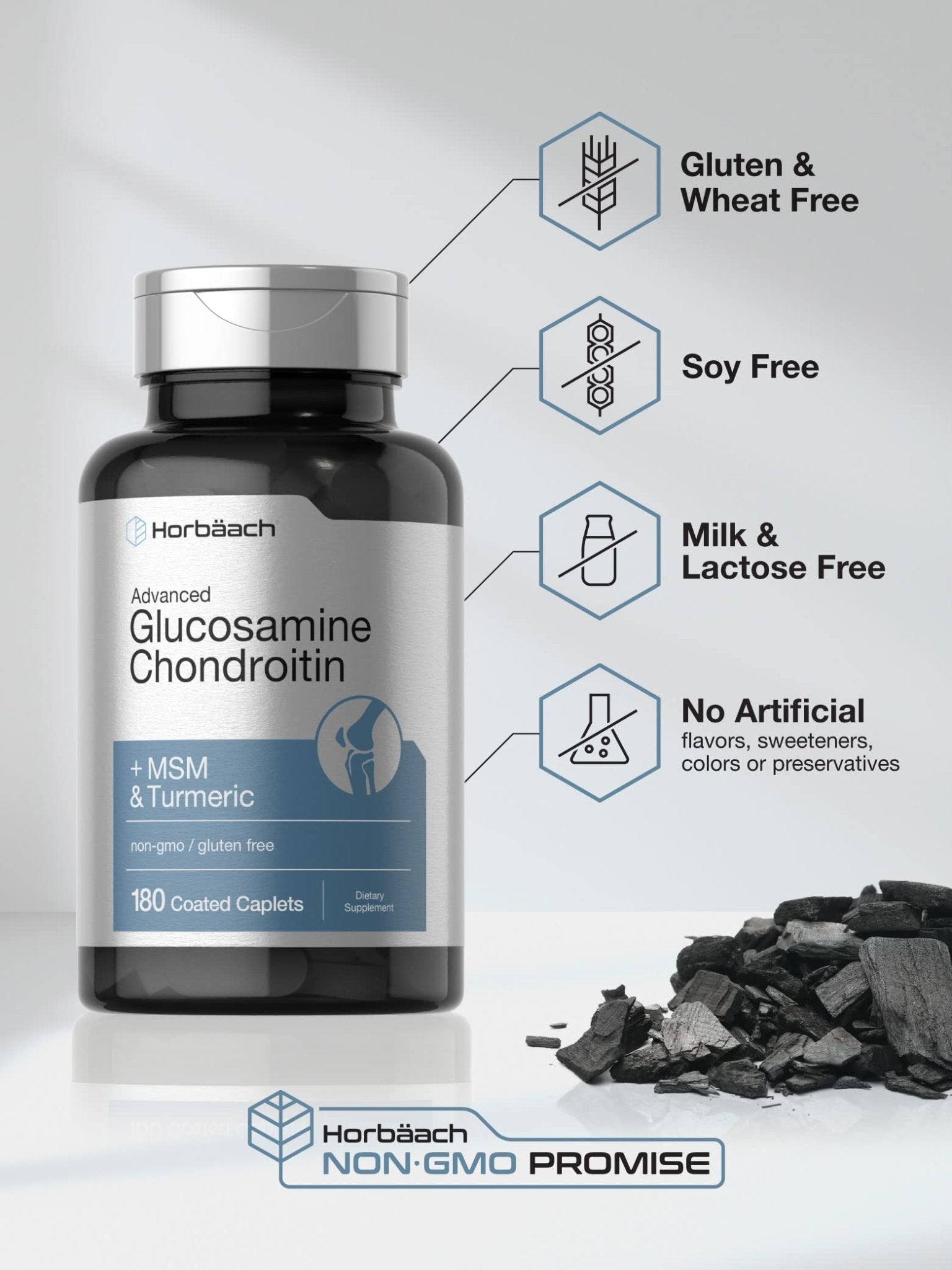 Horbäach Glucosamine Chondroitin | Plus MSM & Turmeric | 180 Coated Caplets | Non-GMO, Gluten Free Supplement - PrimeBioHealth - canada supplements