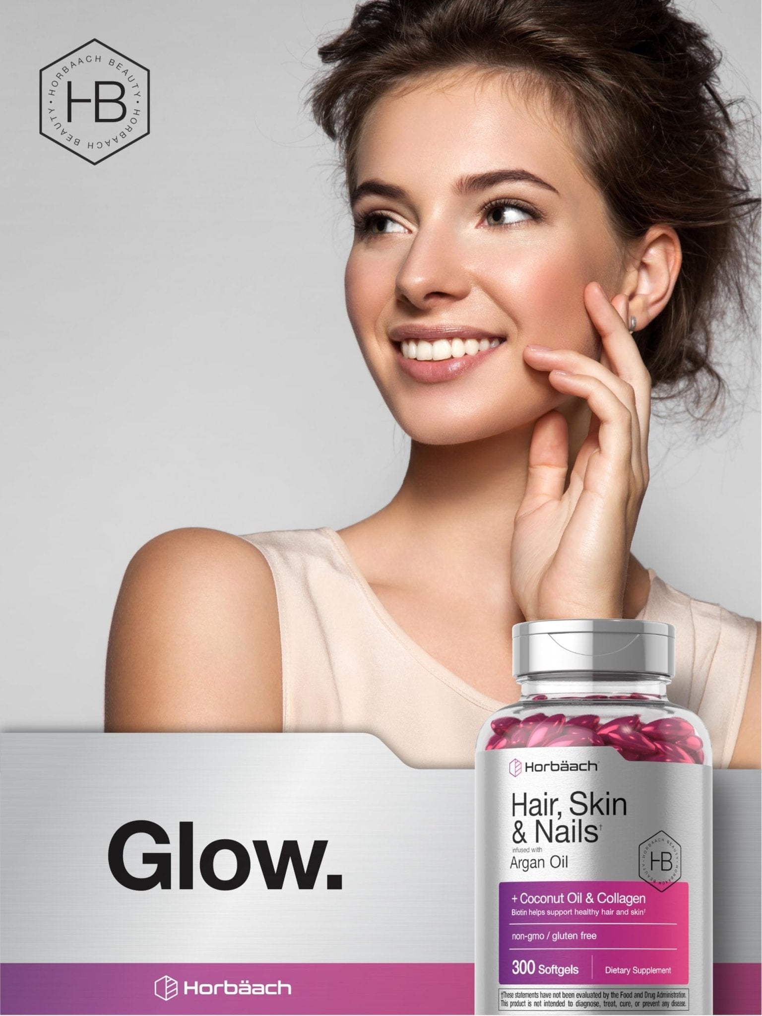 Horbäach Hair Skin and Nails Vitamins | 300 Softgels | with Biotin and Collagen | Infused with Argan Oil and Coconut Oil - PrimeBioHealth - canada supplements