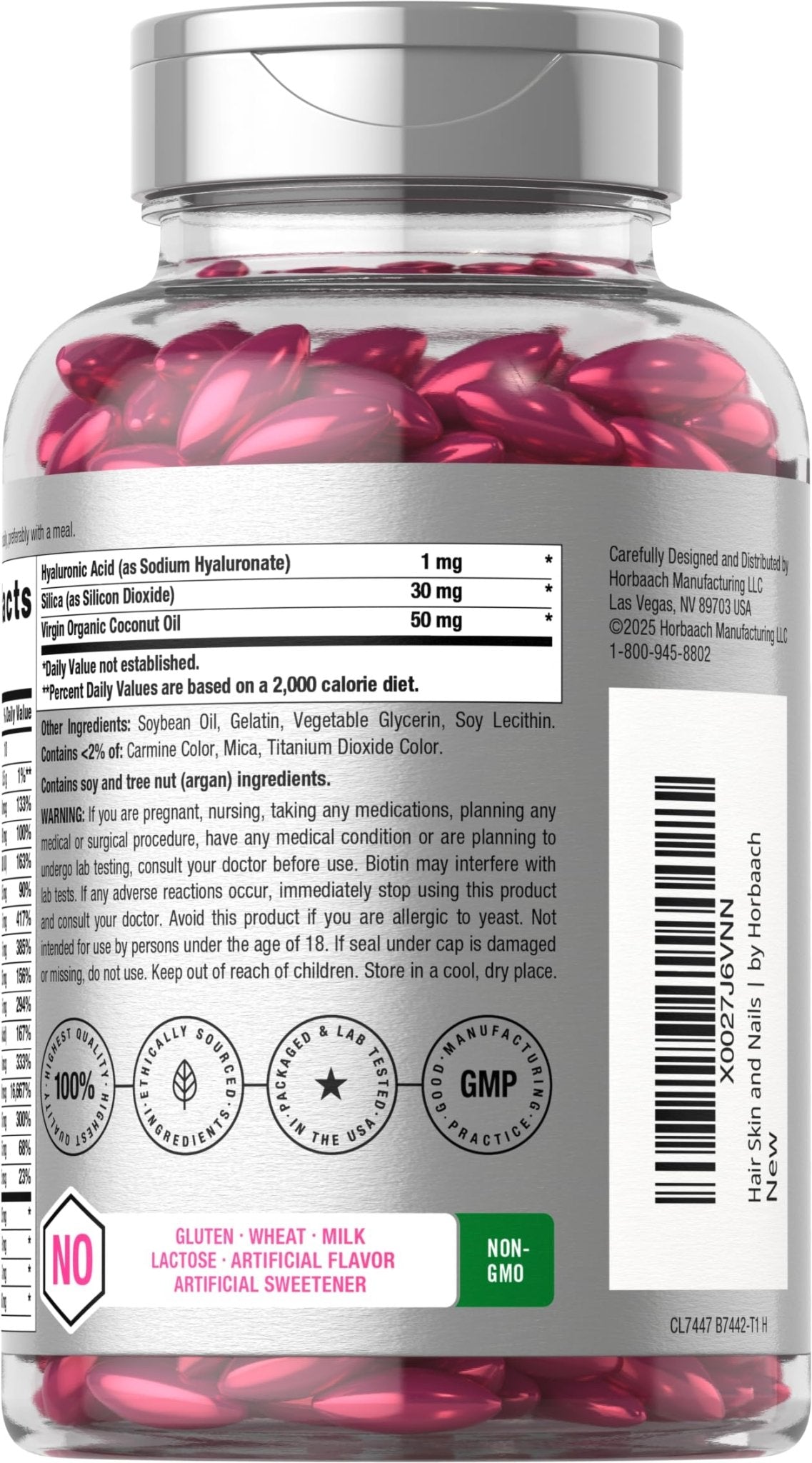 Horbäach Hair Skin and Nails Vitamins | 300 Softgels | with Biotin and Collagen | Infused with Argan Oil and Coconut Oil - PrimeBioHealth - canada supplements