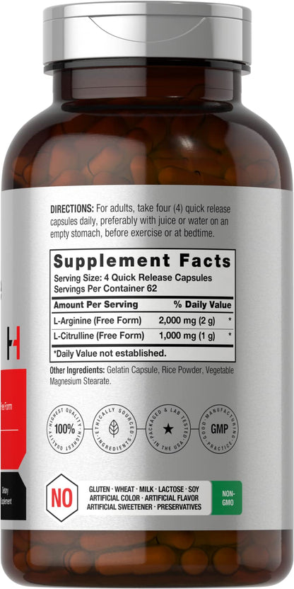Horbäach L-Arginine L-Citrulline Complex | 3000mg | 250 Capsules | Non-GMO, Gluten Free Supplement - PrimeBioHealth - canada supplements