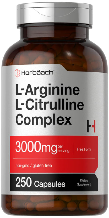 Horbäach L-Arginine L-Citrulline Complex | 3000mg | 250 Capsules | Non-GMO, Gluten Free Supplement - PrimeBioHealth - canada supplements