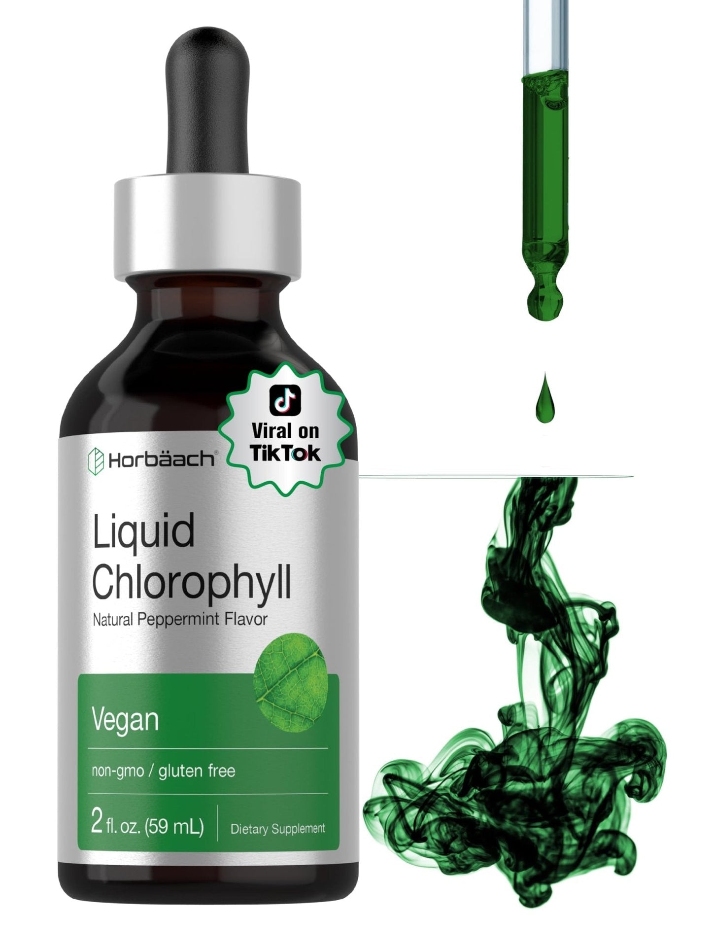 Horbäach Liquid Chlorophyll Drops | 2 oz | Vegan, Non-GMO, and Gluten Free Formula | Natural Peppermint Flavor - PrimeBioHealth - canada supplements