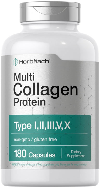 Horbäach Multi Collagen Protein 2000 mg | 180 Capsules | Hydrolyzed Collagen Type I, II, III, V, X | Keto & Paleo Friendly, Non-GMO, Gluten Free Supplement - PrimeBioHealth - canada supplements