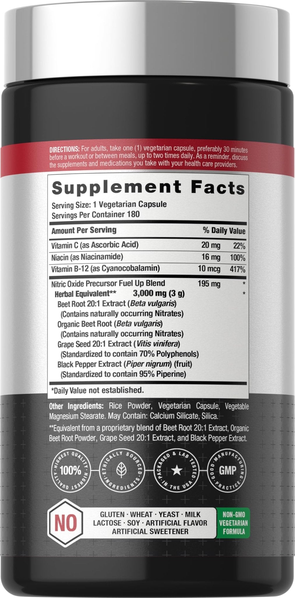 Horbäach Nitric Oxide Beet Root Capsules | 180 Count | with Nitrates and Precursor | for Men and Women | Vegetarian, Non-GMO, Gluten Free Supplement - PrimeBioHealth - canada supplements