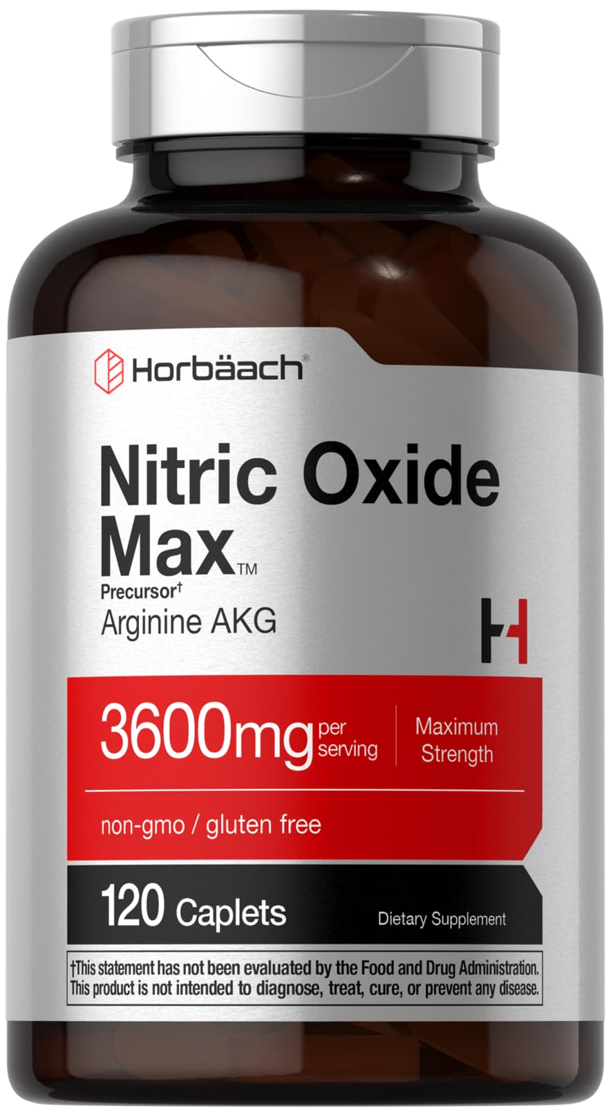 Horbäach Nitric Oxide Max 3600mg | 120 Caplets | with Arginine AAKG for Men and Women | Vegetarian, Non-GMO - PrimeBioHealth - canada supplements