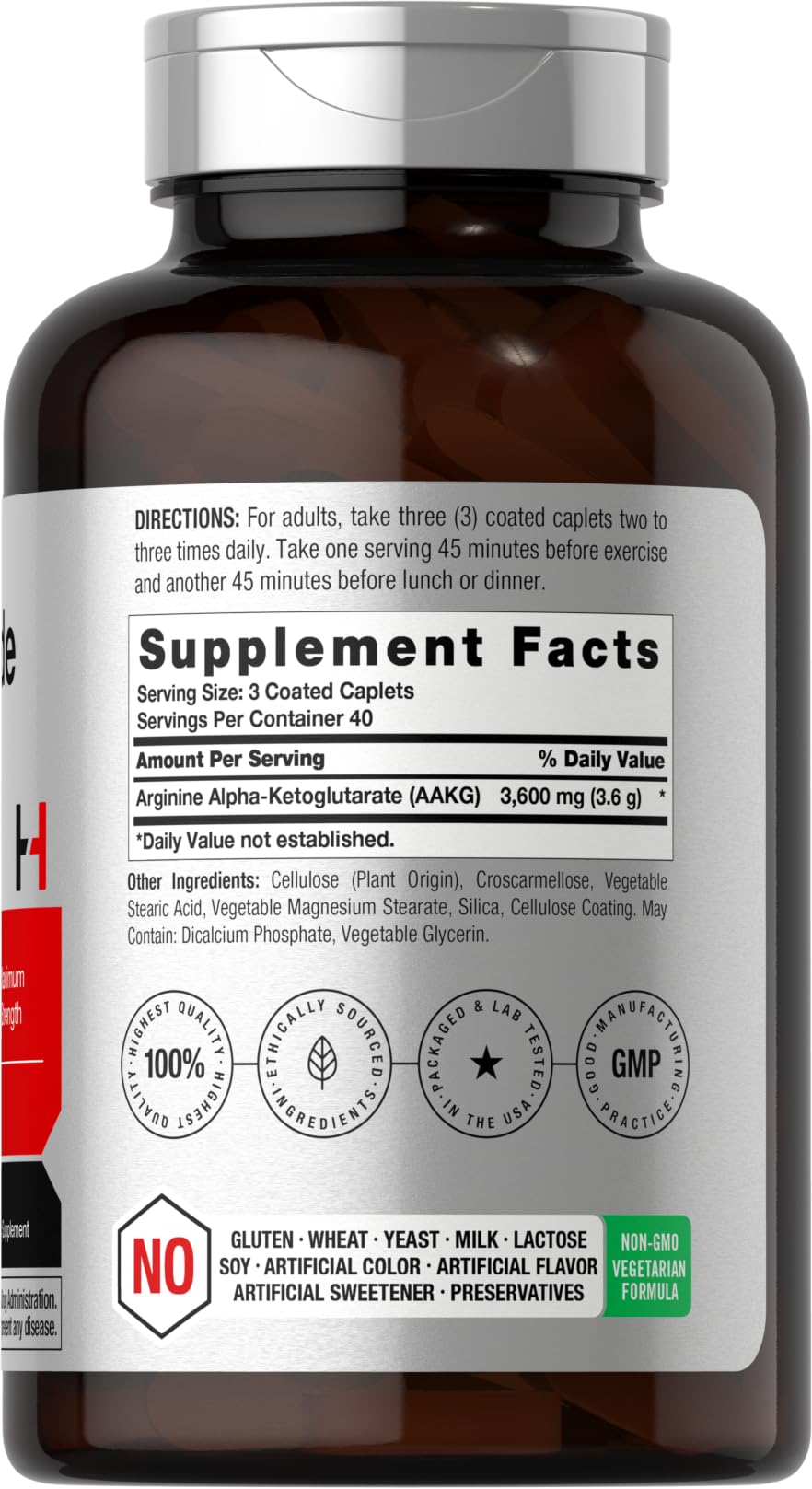 Horbäach Nitric Oxide Max 3600mg | 120 Caplets | with Arginine AAKG for Men and Women | Vegetarian, Non-GMO - PrimeBioHealth - canada supplements
