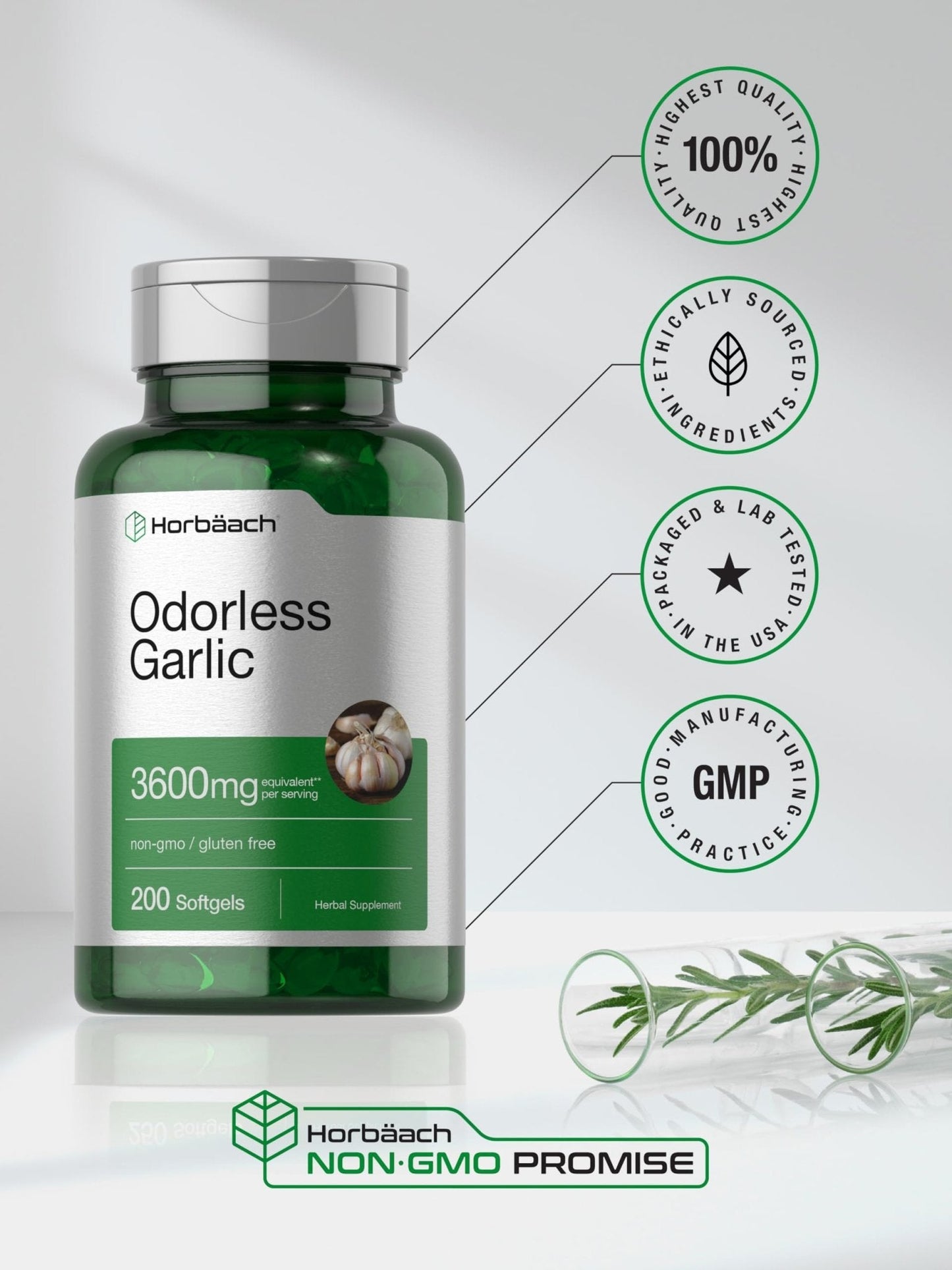 Horbäach Odorless Garlic Softgel Supplement | 200 Count | Ultra Potent Concentrated Herbal Extract | Non-GMO & Gluten Free - PrimeBioHealth - canada supplements
