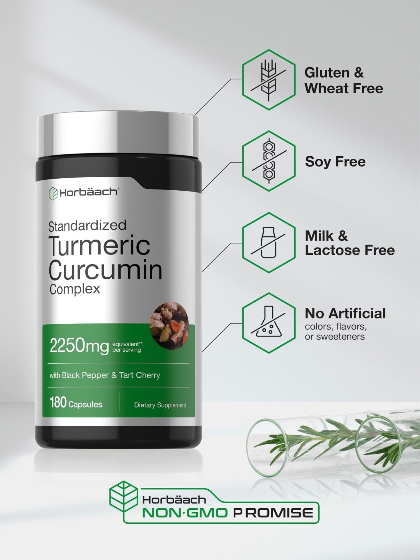 Horbäach Turmeric Curcumin Supplement | 180 Capsules | with Black Pepper & Tart Cherry | Non-GMO & Gluten Free - PrimeBioHealth - canada supplements