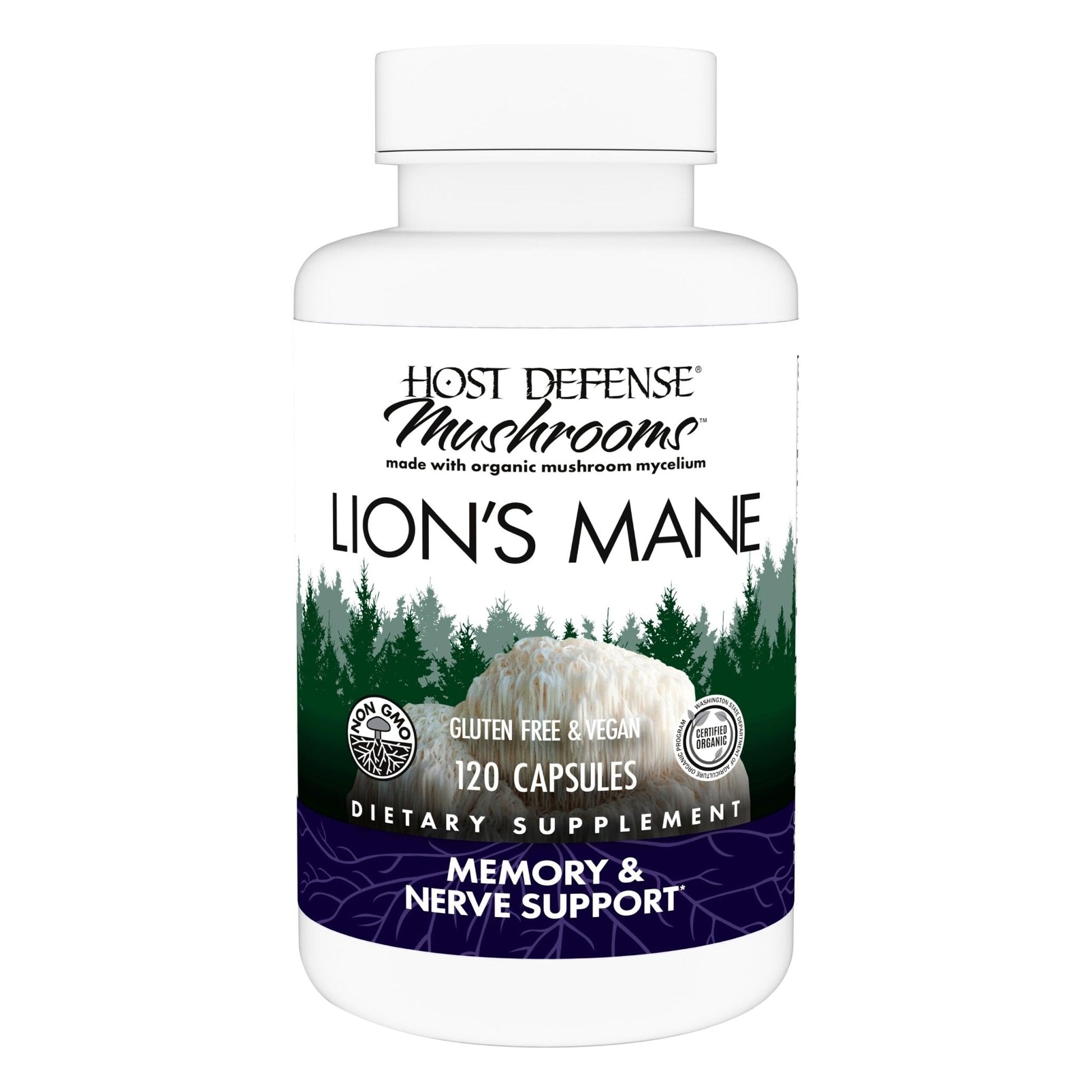 Host Defense Mushrooms Lion's Mane - Supplement Capsules for Brain Health Support - Mushroom Support for Focus & Memory Function - PrimeBioHealth - canada supplements