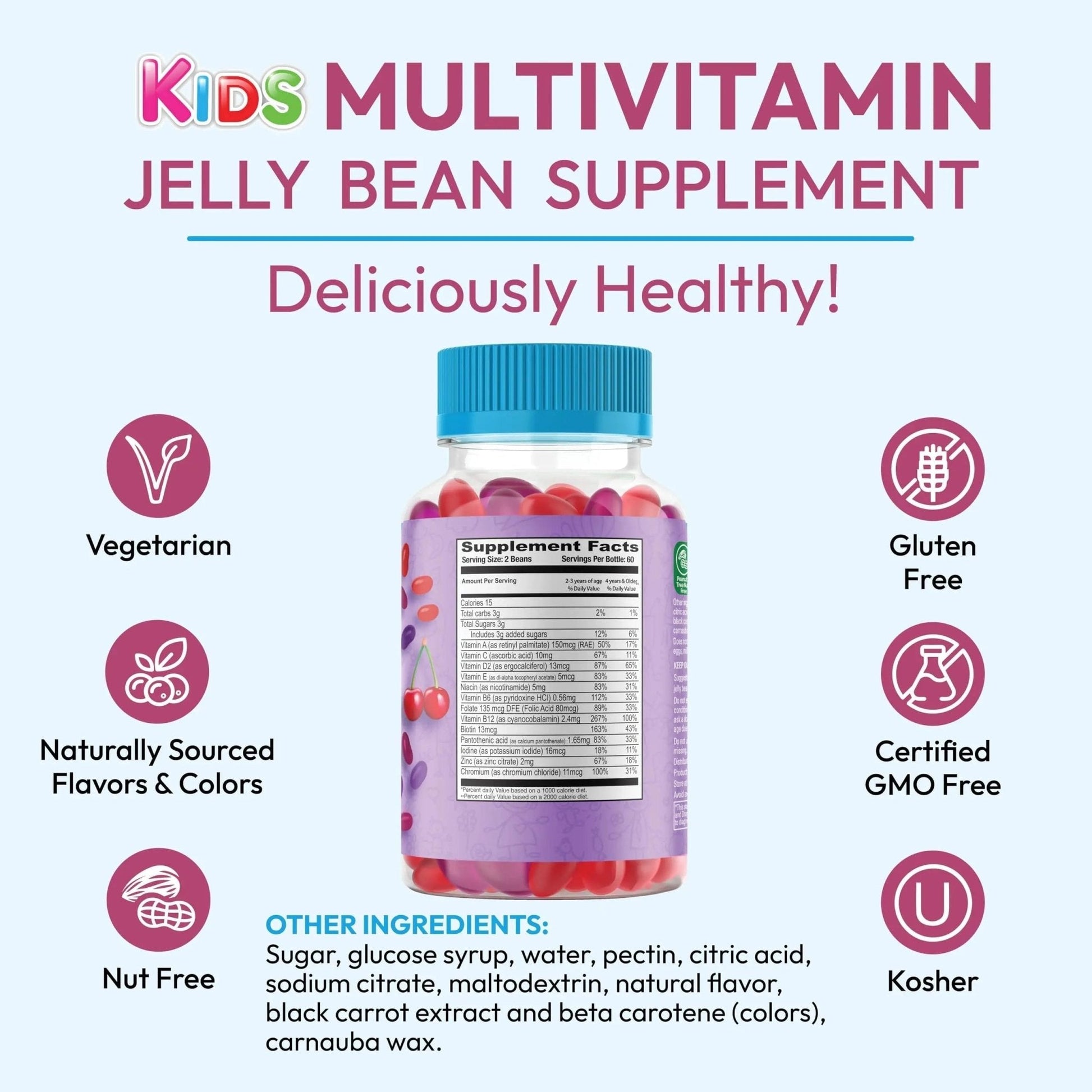 Human Beanz Multivitamin Jelly Bean Gummies with Zinc for Kids, Immune Support Dietary Supplements, Vegetarian, 120 Berry Blast Jelly Beans, Kosher - PrimeBioHealth - canada supplements