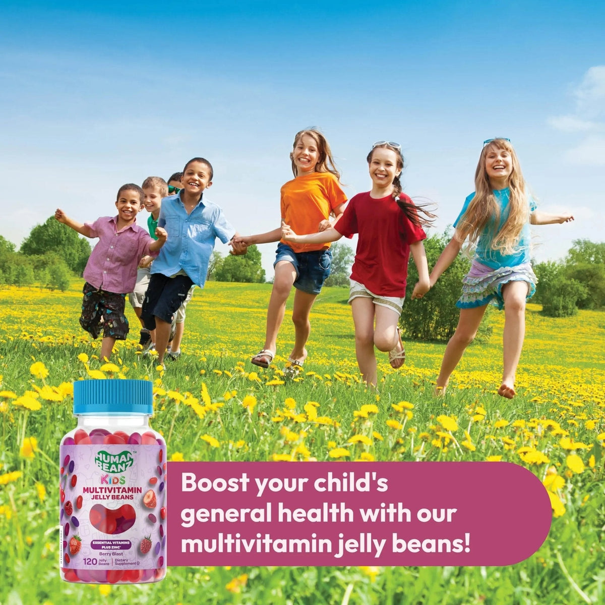 Human Beanz Multivitamin Jelly Bean Gummies with Zinc for Kids, Immune Support Dietary Supplements, Vegetarian, 120 Berry Blast Jelly Beans, Kosher - PrimeBioHealth - canada supplements