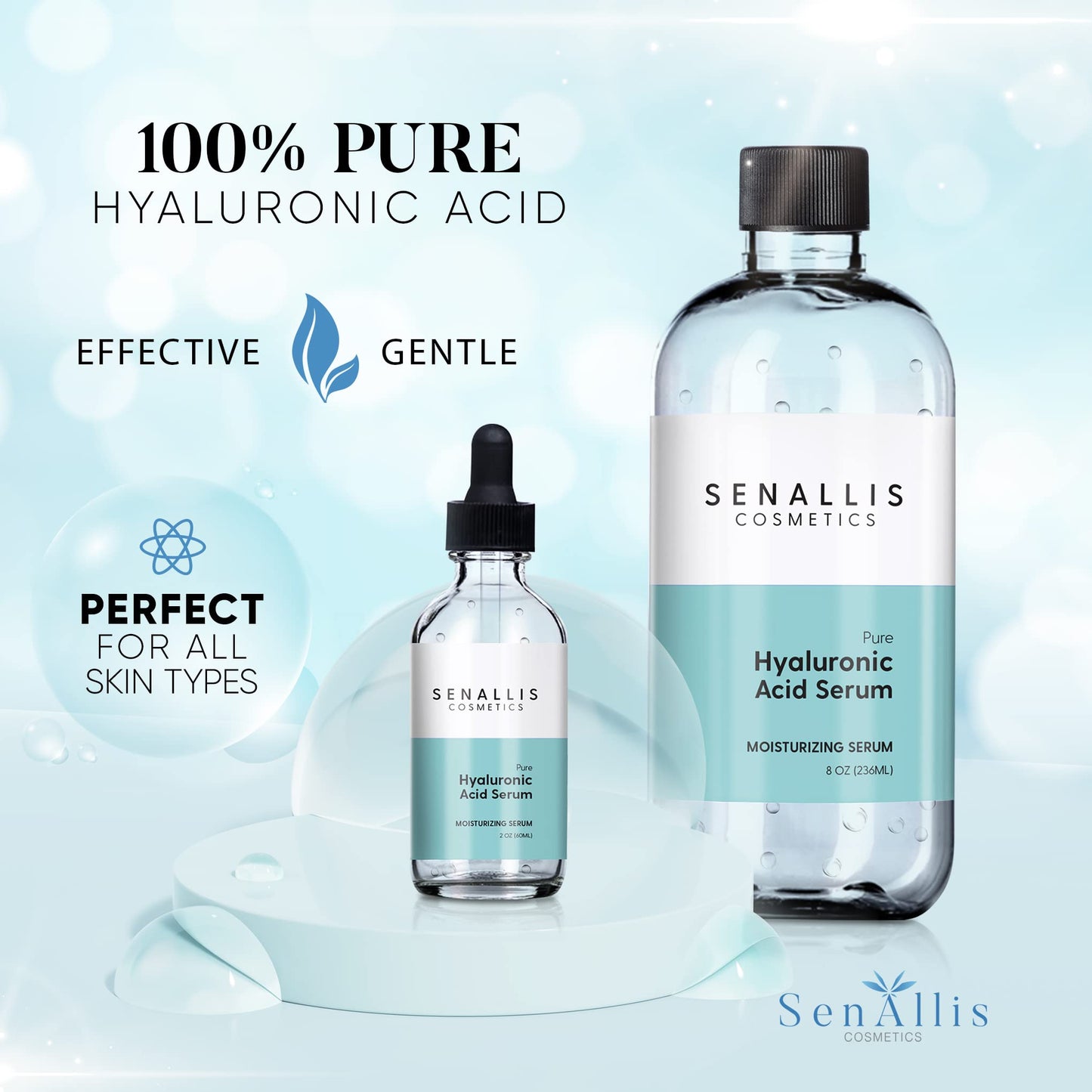 Hyaluronic Acid Serum 8 fl oz And 2 fl oz, Made From Pure Hyaluronic Acid, Anti Aging/Wrinkle, Ultra-Hydrating Moisturizer - PrimeBioHealth - canada supplements