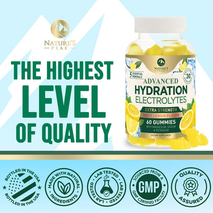 Hydration Electrolyte Gummies - Daily Liquid Replenisher Gummy - Electrolyte Multiplier with Minerals, Potassium & Real Salt - Vegan, Non-GMO - Tasty Lemon Flavor Hydration Electrolytes - 60 Gummies - PrimeBioHealth - canada supplements