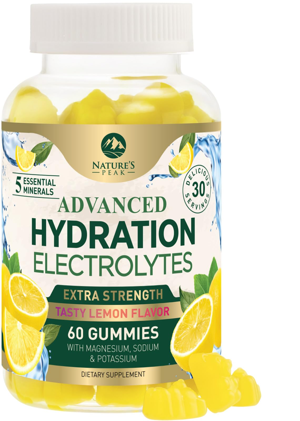 Hydration Electrolyte Gummies - Daily Liquid Replenisher Gummy - Electrolyte Multiplier with Minerals, Potassium & Real Salt - Vegan, Non-GMO - Tasty Lemon Flavor Hydration Electrolytes - 60 Gummies - PrimeBioHealth - canada supplements