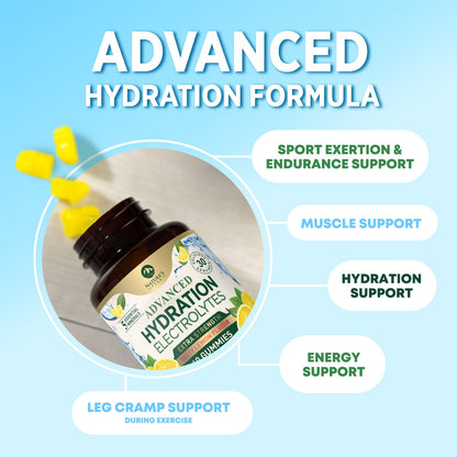 Hydration Electrolyte Gummies - Daily Liquid Replenisher Gummy - Electrolyte Multiplier with Minerals, Potassium & Real Salt - Vegan, Non-GMO - Tasty Lemon Flavor Hydration Electrolytes - 60 Gummies - PrimeBioHealth - canada supplements