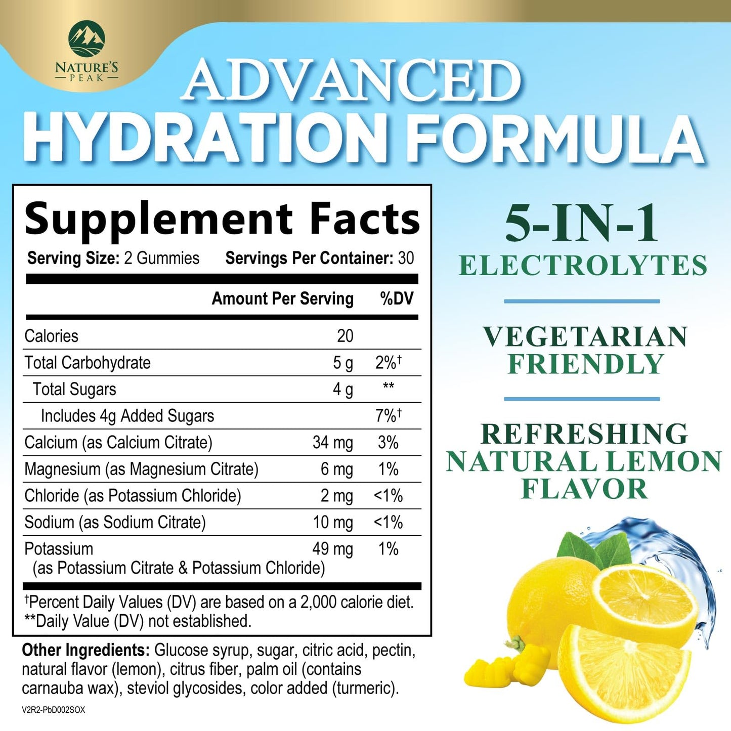 Hydration Electrolyte Gummies - Daily Liquid Replenisher Gummy - Electrolyte Multiplier with Minerals, Potassium & Real Salt - Vegan, Non-GMO - Tasty Lemon Flavor Hydration Electrolytes - 60 Gummies - PrimeBioHealth - canada supplements