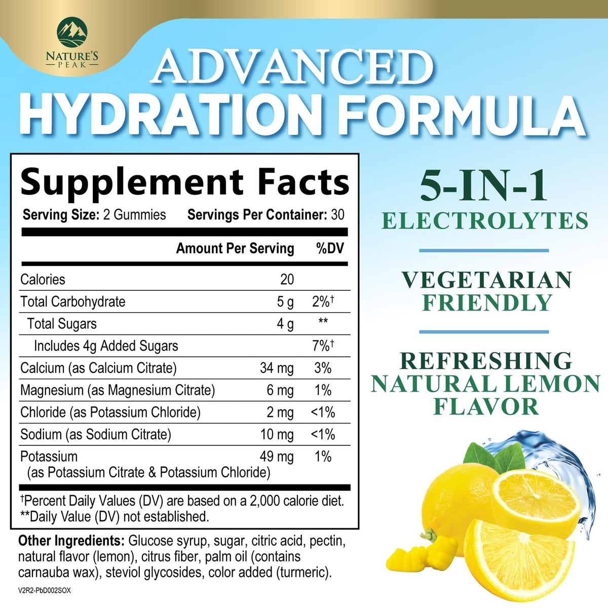 Hydration Electrolyte Gummies - Daily Liquid Replenisher Gummy - Electrolyte Multiplier with Minerals, Potassium & Real Salt - Vegan, Non-GMO - Tasty Lemon Flavor Hydration Electrolytes - 60 Gummies - PrimeBioHealth - canada supplements