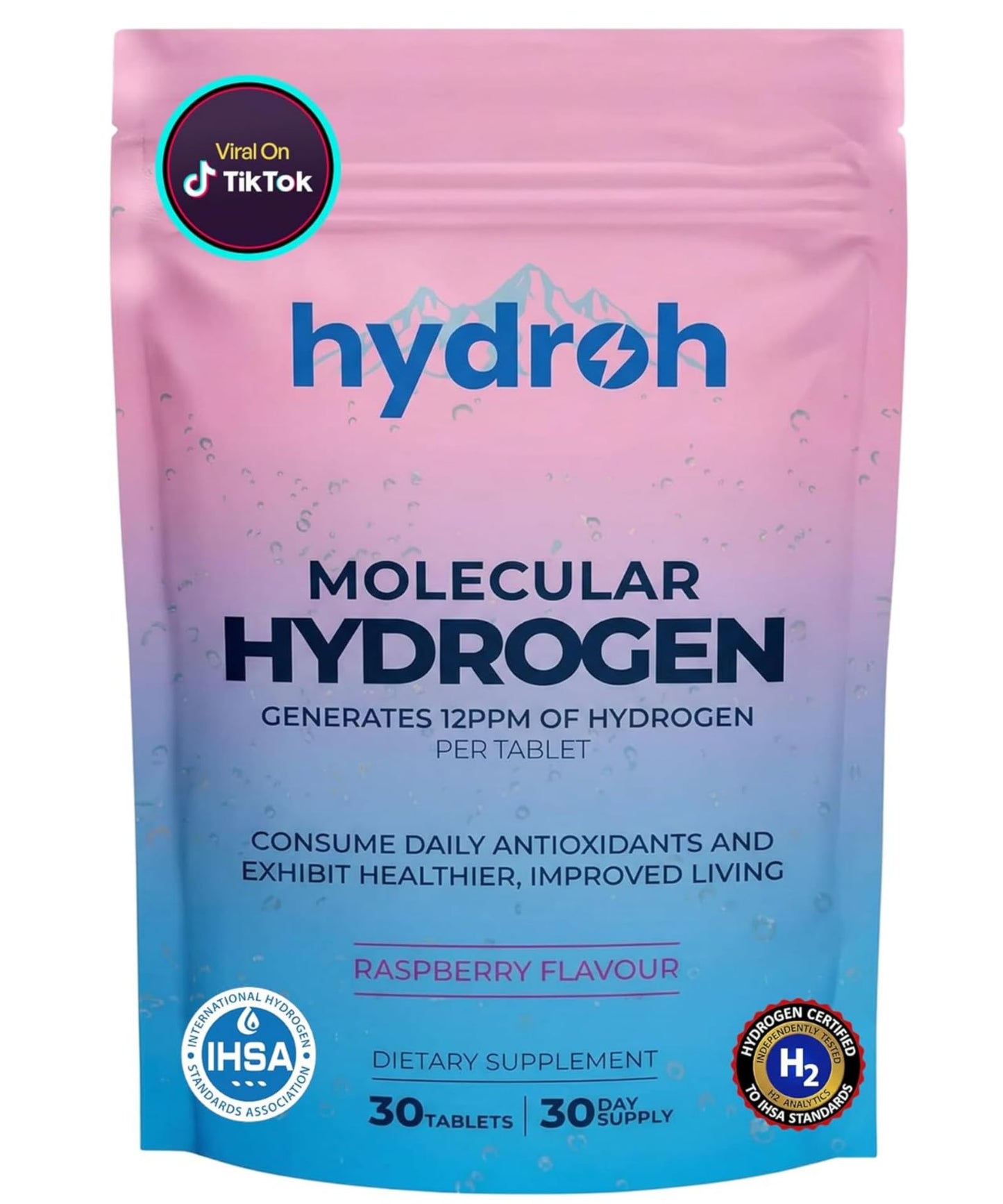 Hydrogen Water Tablets, Molecular Hydrogen Tablets for Drinking Water, Antioxidant-Rich, Supports Brain Energy & Health - Quick-Dissolving - Raspberry H2 Tabs - PrimeBioHealth - canada supplements