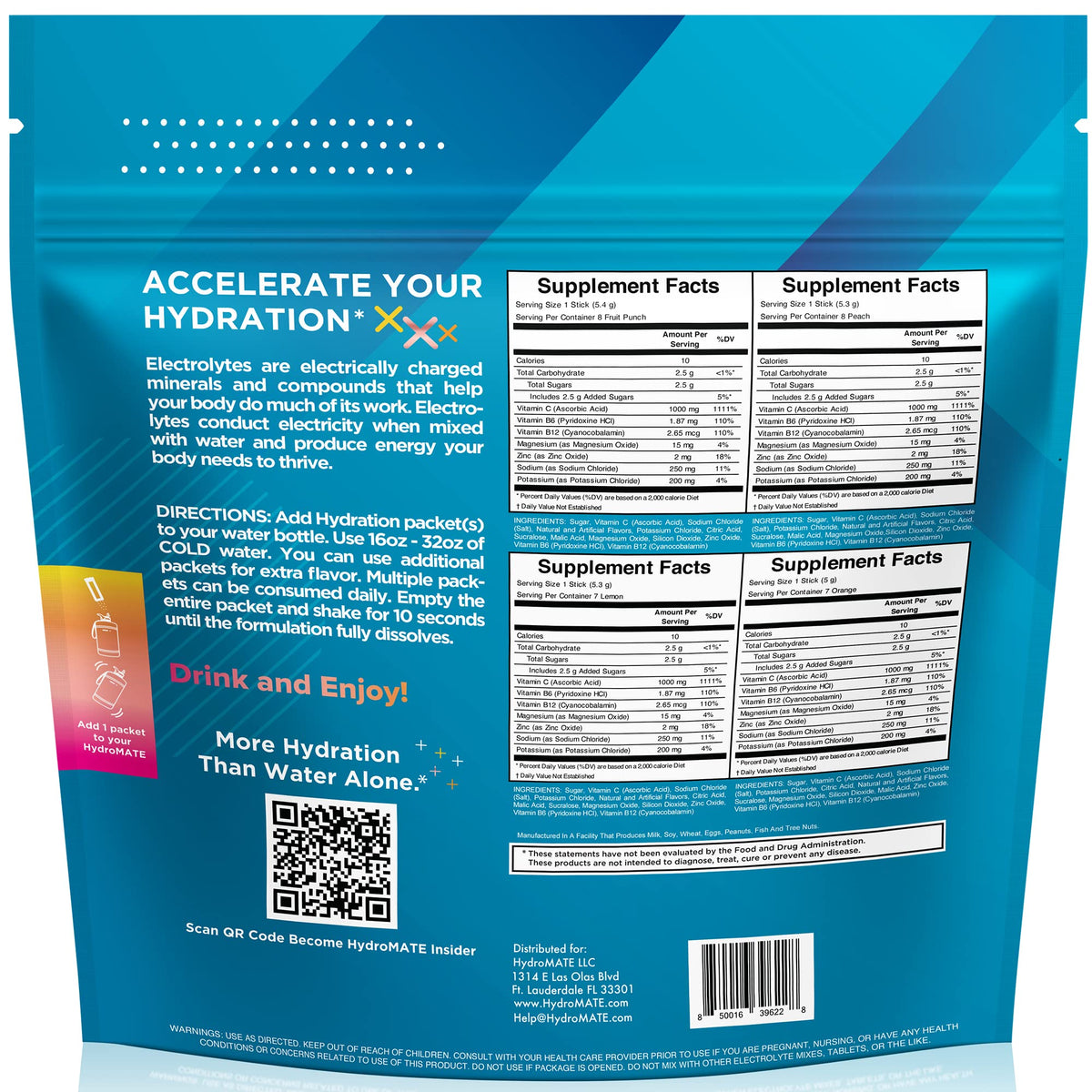 HydroMATE Electrolyte Powder Variety Pack Hydration Packets Low Sugar 30 Count - PrimeBioHealth - canada supplements