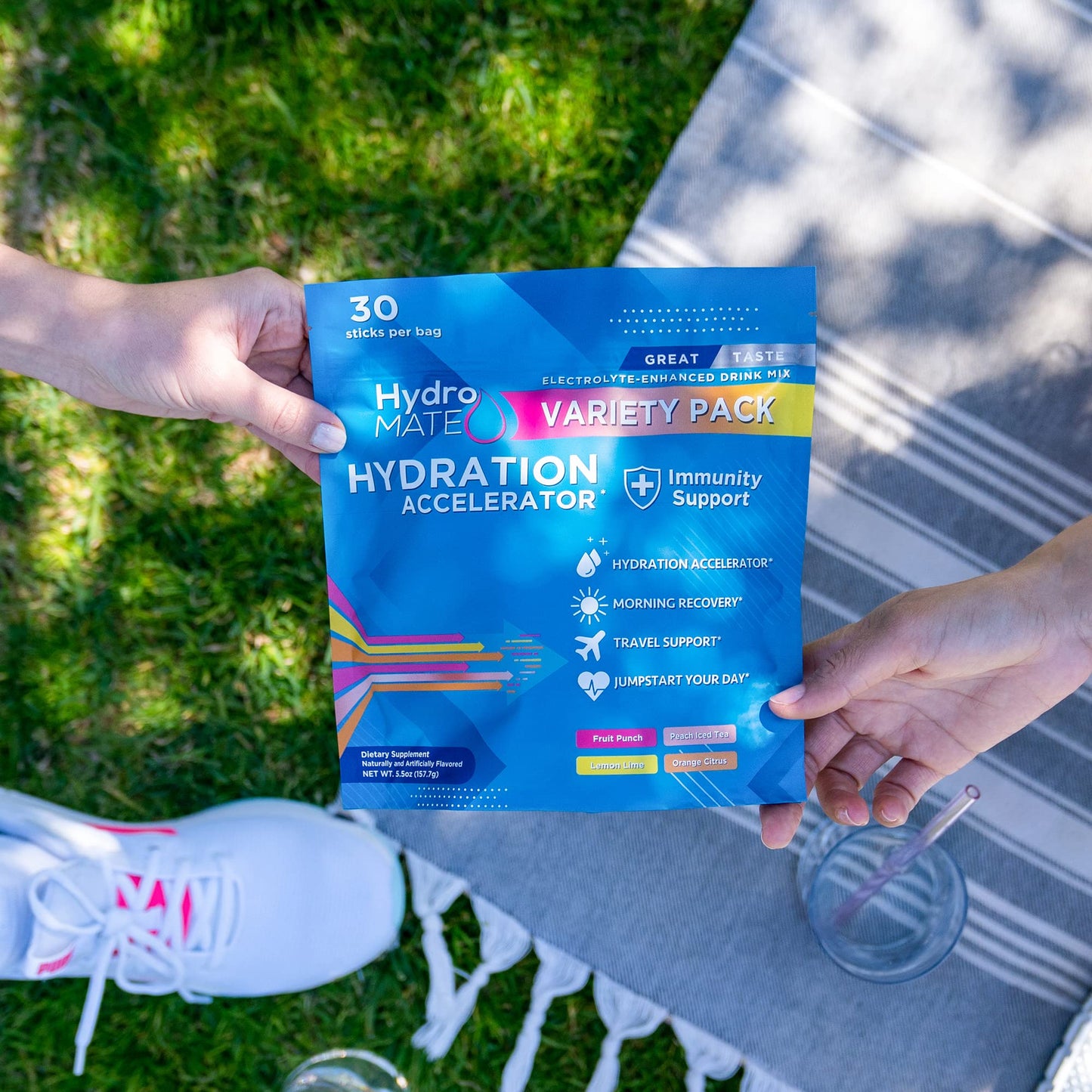 HydroMATE Electrolyte Powder Variety Pack Hydration Packets Low Sugar 30 Count - PrimeBioHealth - canada supplements