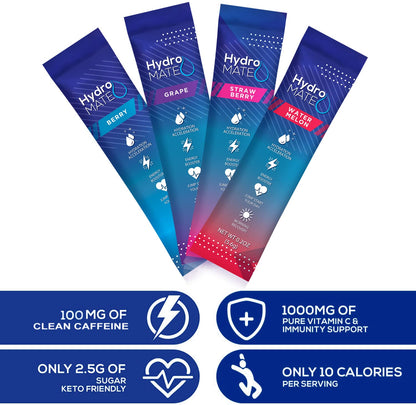 HydroMATE Electrolytes Powder Drink Mix Packets Hydration Accelerator Low Sugar Party Favors for Rapid Recovery Vitamin C Plu - PrimeBioHealth - canada supplements