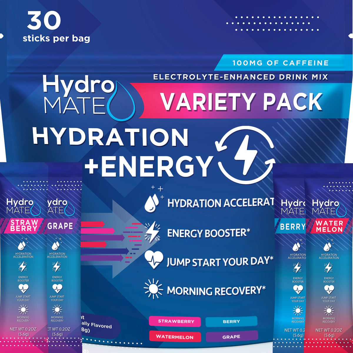 HydroMATE Electrolytes Powder Drink Mix Packets Hydration Accelerator Low Sugar Party Favors for Rapid Recovery Vitamin C Plu - PrimeBioHealth - canada supplements