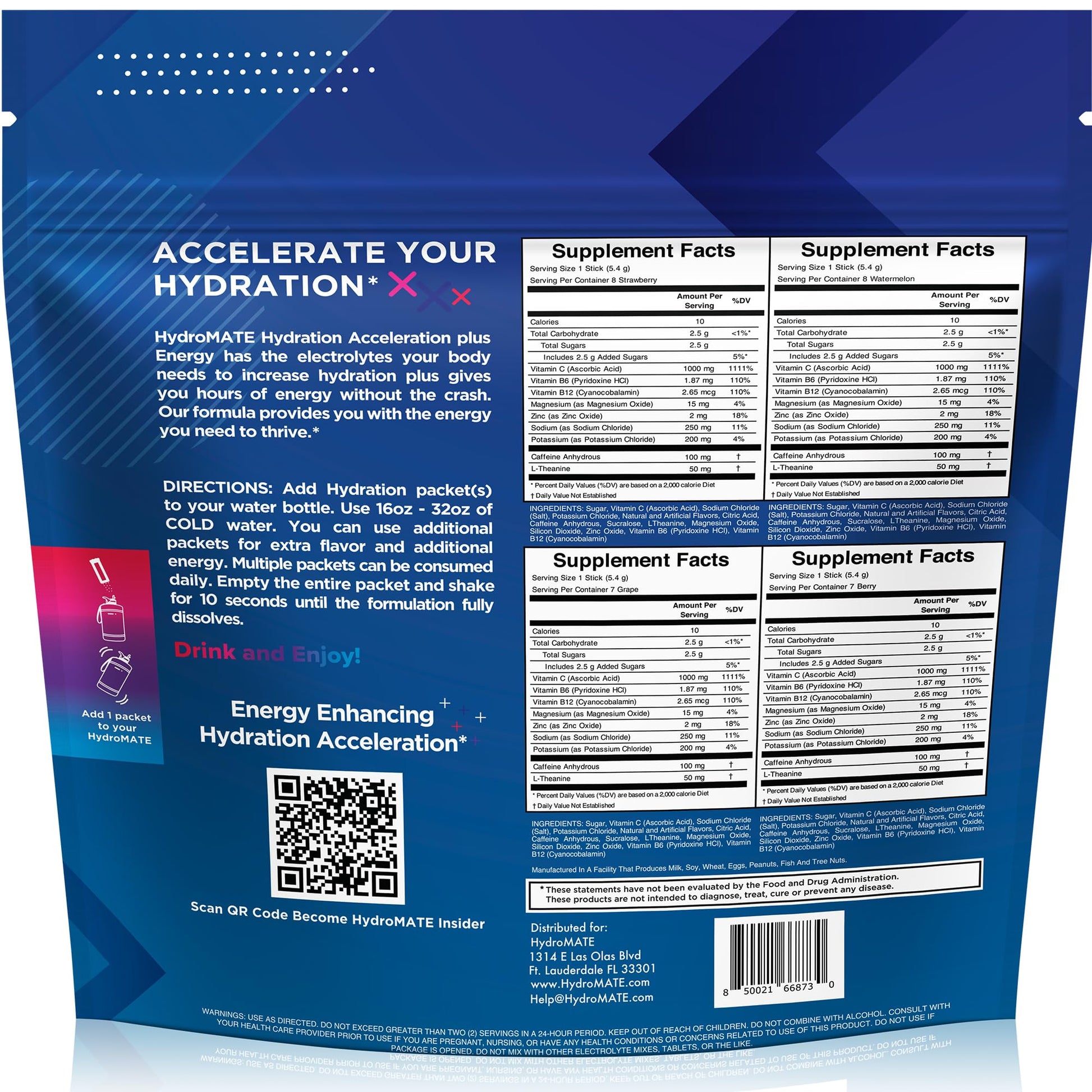HydroMATE Electrolytes Powder Drink Mix Packets Hydration Accelerator Low Sugar Party Favors for Rapid Recovery Vitamin C Plu - PrimeBioHealth - canada supplements