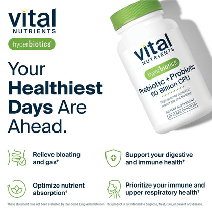 Hyperbiotics Vital Nutrients Prebiotic and Probiotic for Women and Men | 60 Billion CFU | Pre and Probiotics Supports Digestive Health, Constipation, - PrimeBioHealth - canada supplements