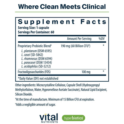 Hyperbiotics Vital Nutrients Prebiotic and Probiotic for Women and Men | 60 Billion CFU | Pre and Probiotics Supports Digestive Health, Constipation, - PrimeBioHealth - canada supplements