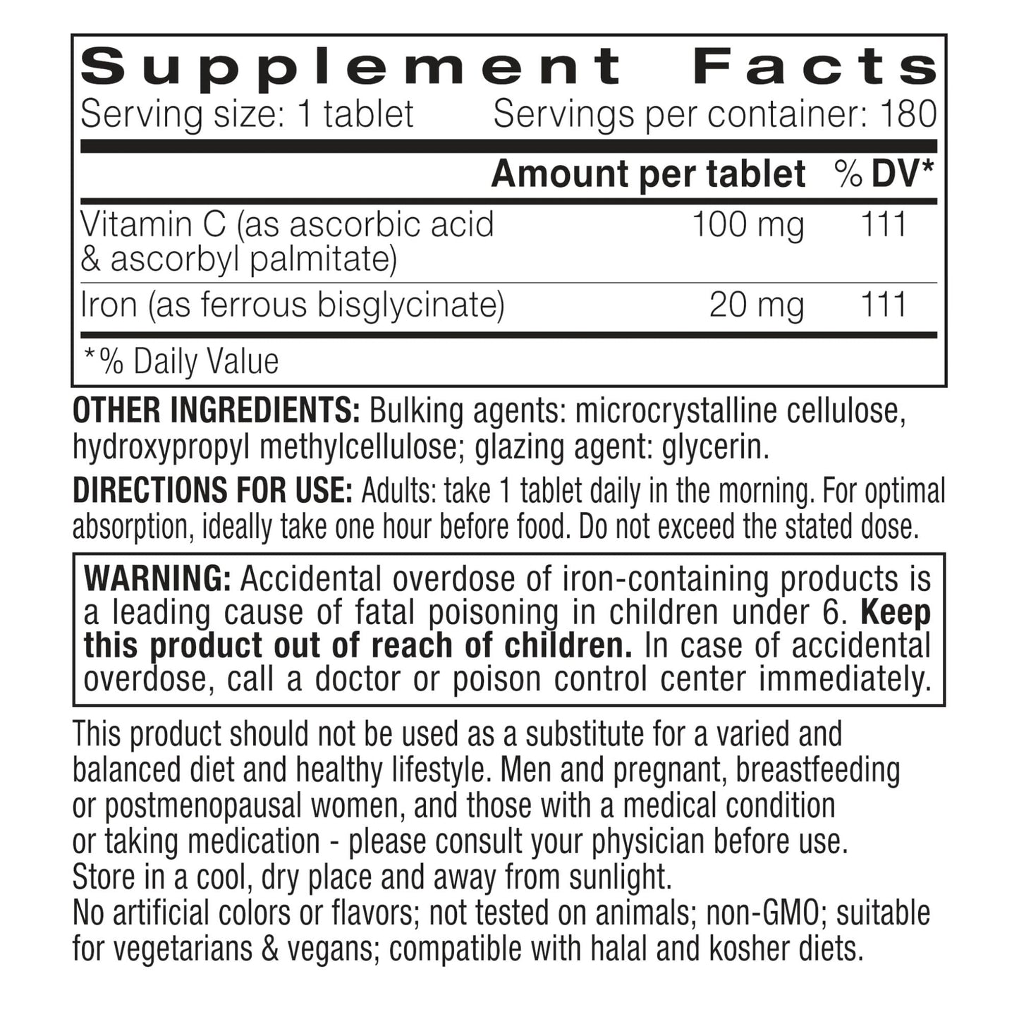 Igennus Clean Iron Bisglycinate 20mg, Vitamin C, 6 Month Supply, Gentle Chelated High Absorption Formula & Targeted Release Ferrous Bisglycinate - PrimeBioHealth - canada supplements