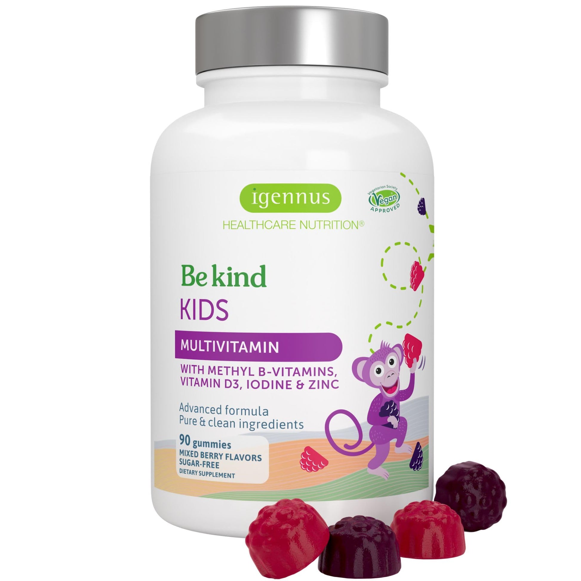 Igennus Methylated Kids Multivitamin Gummies, Clean Label & Third Party Tested, No Artificial Sweeteners or Flavors, Sugar Free, Age 4+, 90 Natural Berry Flavor - PrimeBioHealth - canada supplements