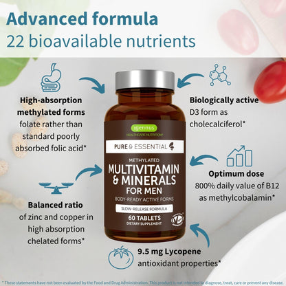 Igennus Methylated Men's Multivitamin with 22 Actives, Added Lycopene for Antioxidant Support, High Potency B12, Sustained Release, - PrimeBioHealth - canada supplements