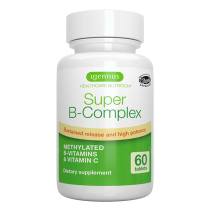 Igennus Super B-Complex Methylated B Vitamins - Sustained Release, Clean Label & High Absorption, with 5-MTHF Folate & Methyl B12, Energy, Mood & Cognitive Performance - PrimeBioHealth - canada supplements