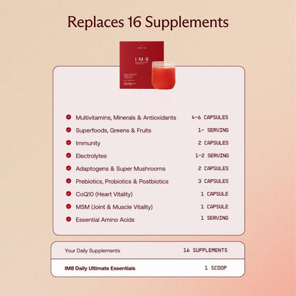 IM8 Daily Ultimate Essentials All-in-One Multivitamin Supplement, 92 Nutrient Rich Ingredients CoQ10, Probiotics, Vitamins, Greens, Gluten Free, Vegan, - PrimeBioHealth - canada supplements