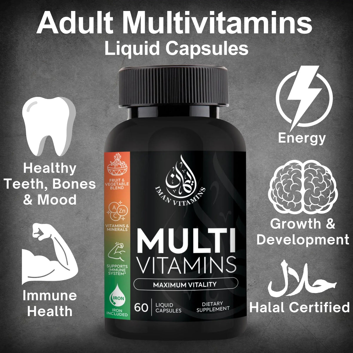 Iman Vitamins Halal Complete Multivitamin Capsules for Adults Men & Women | 42 Fruit & Vegetable Blend - PrimeBioHealth - canada supplements
