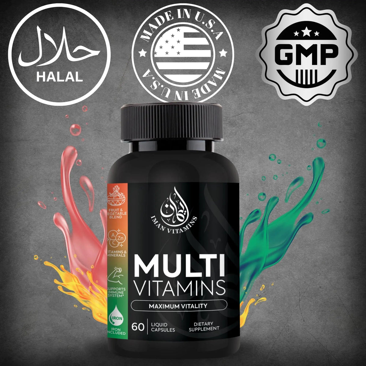 Iman Vitamins Halal Complete Multivitamin Capsules for Adults Men & Women | 42 Fruit & Vegetable Blend - PrimeBioHealth - canada supplements