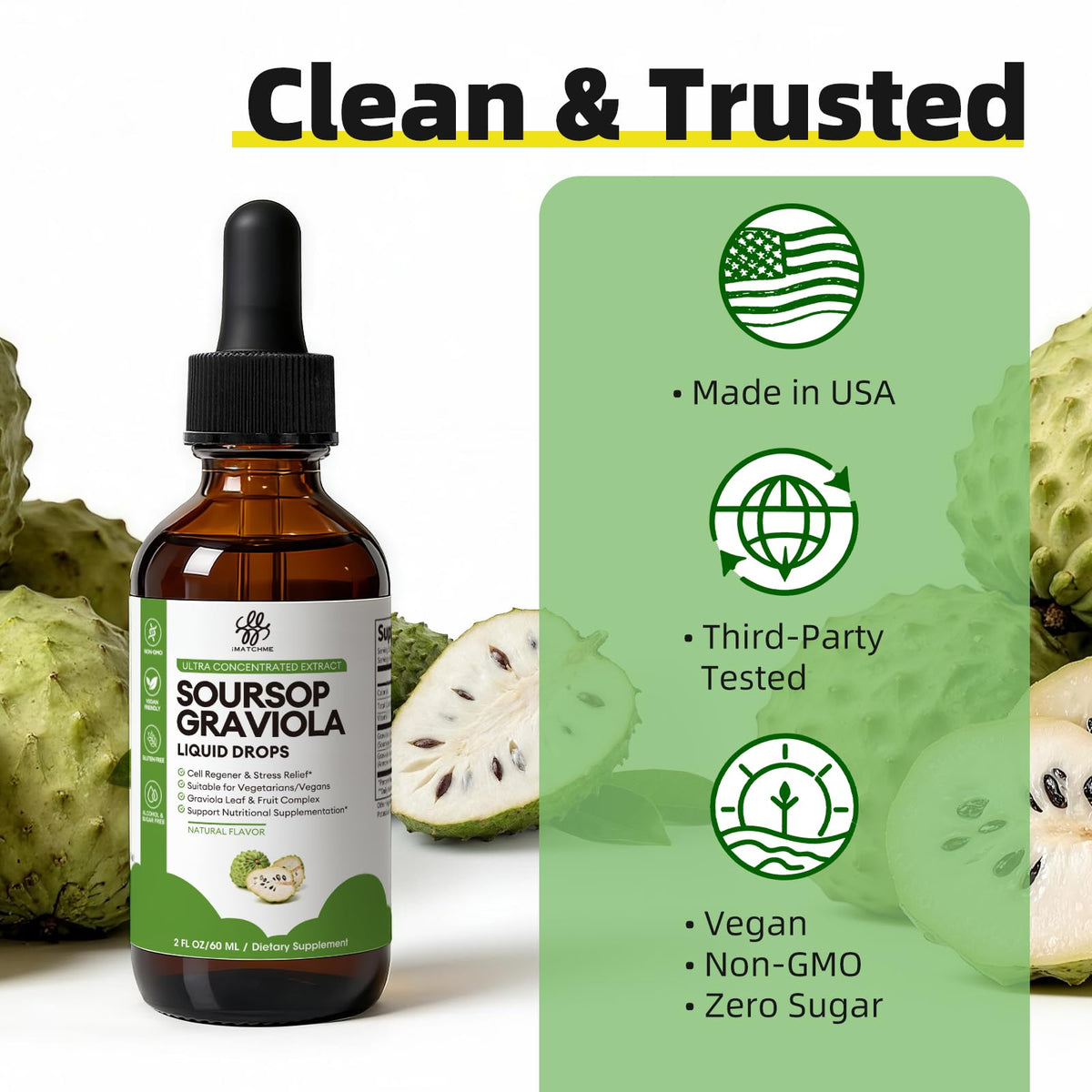 iMATCHME Soursop Graviola Liquid Drop for Cell Support & Regeneration, Immune System and Gut Health Support, Soursop Bitters Liquid - PrimeBioHealth - canada supplements