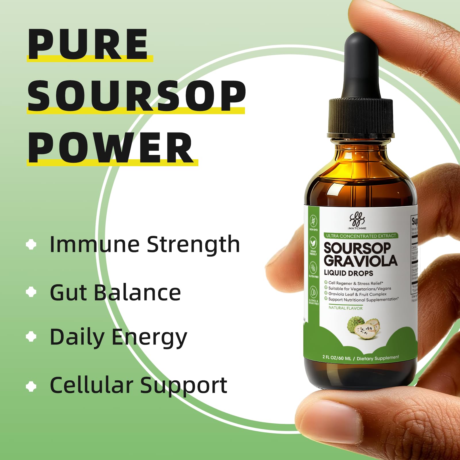 iMATCHME Soursop Graviola Liquid Drop for Cell Support & Regeneration, Immune System and Gut Health Support, Soursop Bitters Liquid - PrimeBioHealth - canada supplements